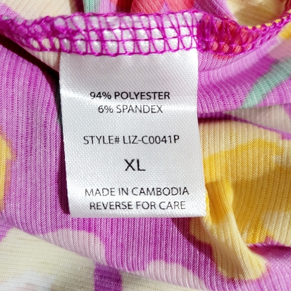 Dear Scarlett Floral Blouse Top Tunic XL Bright Pink Yellow Red Green 3/4 Sleeve - Picture 11 of 12